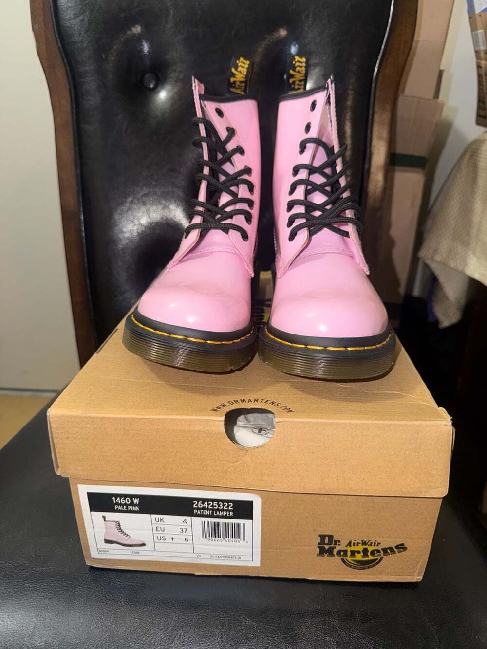 Dr. Martens 1460 W Pale Pink Patent Lamper Boots Size US 6